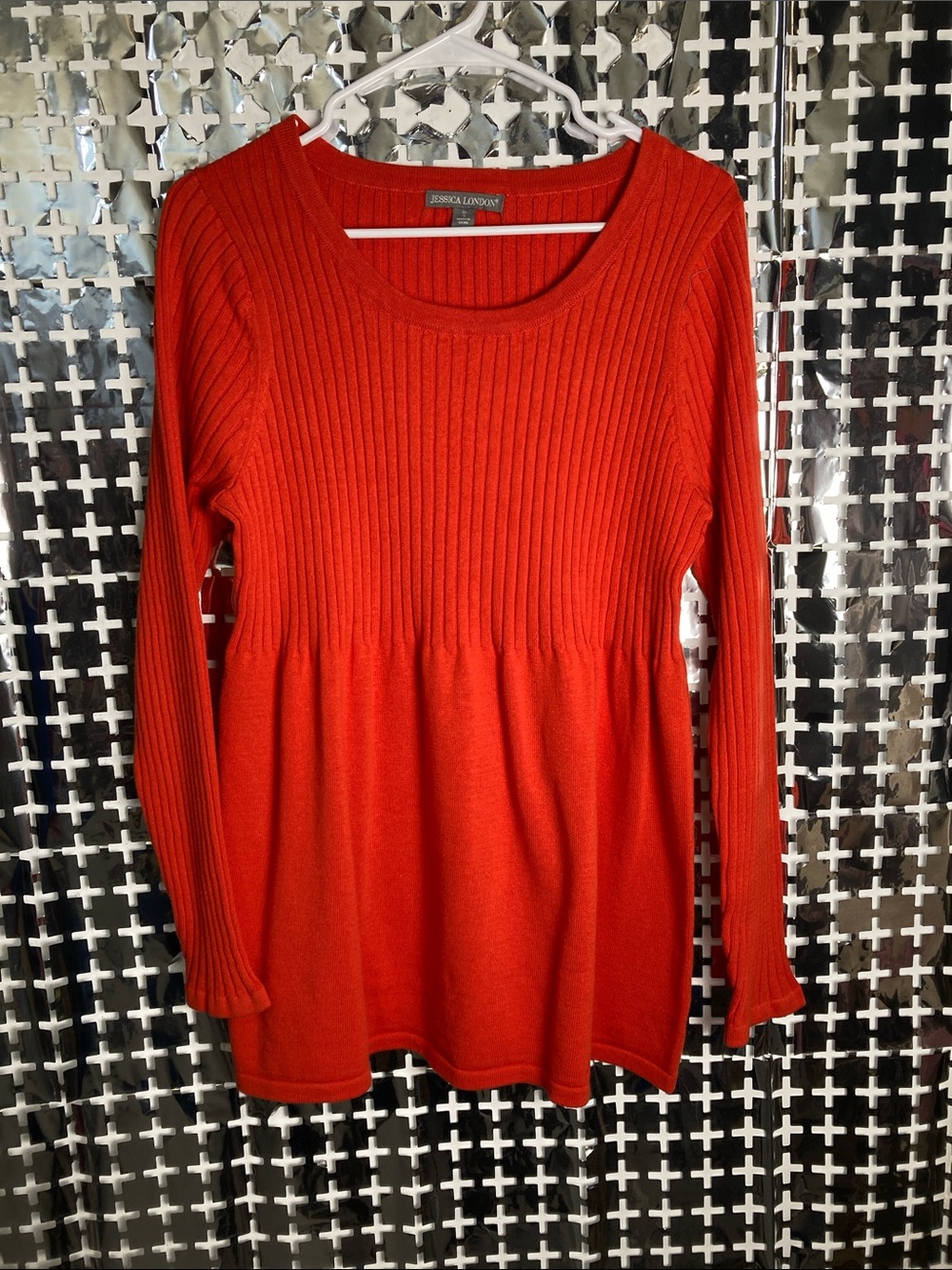 Jessica London Bright Red Ribbed Peplum Long-Sleeve Sweater